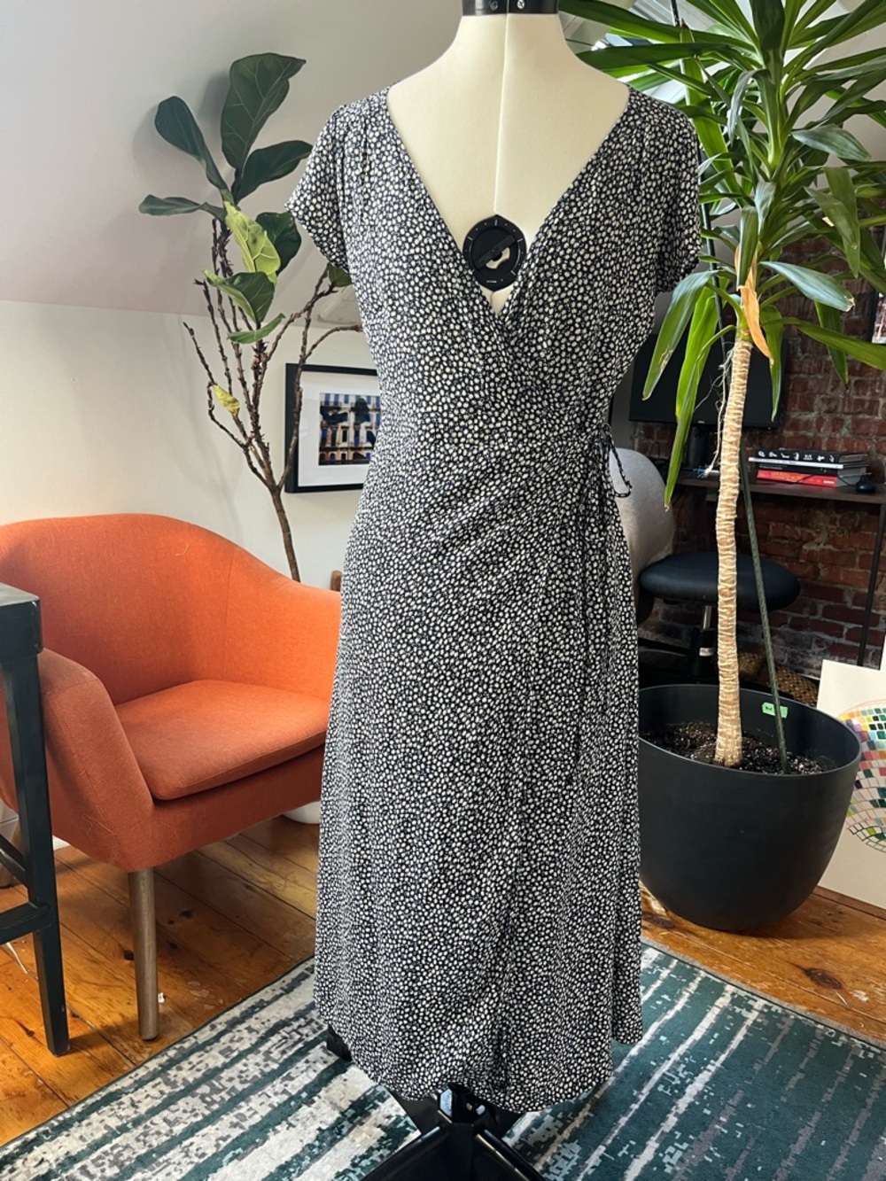 Ditsy navy floral print wrap dress